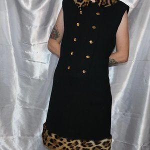 Vintage custom made sleeveless dress / coat with real cheetah fur trim